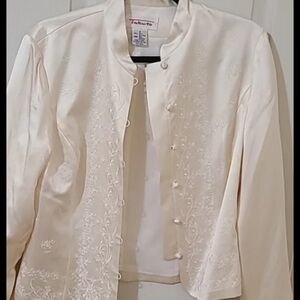 Talbots Ivory Floral Embroidered Blazer